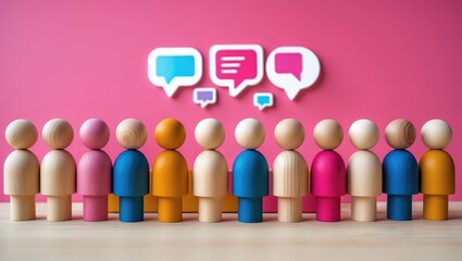 Obraz premium A group of people with a chatting icon, representing the importance of social media and the interconnectedness of individuals.