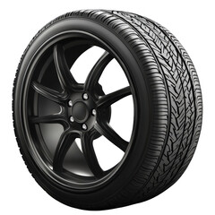 Obraz premium Glossy Black Alloy Wheel with Performance Tire on White Background