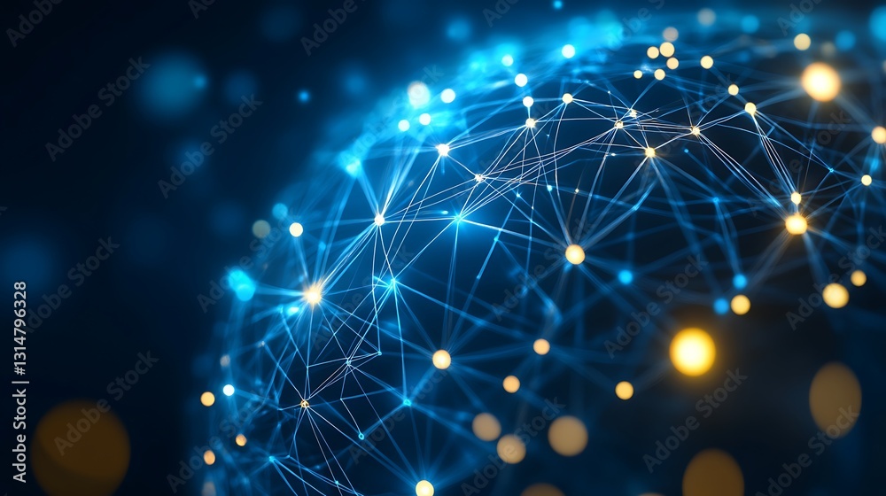 Poster intricate interconnected network structure on a digital sphere backdrop