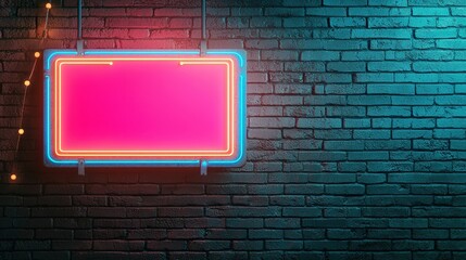 Fototapeta premium Retro Inspired Neon Sign Illuminating a Worn Brick Wall with Vibrant Colors