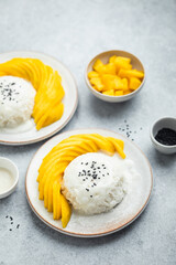 mango sticky rice dessert pudding de riz gluant mangue et lait de coco fait maison