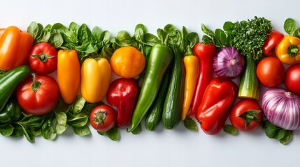 Vibrant mix of colorful vegetables arranged in a row.  Healthy eating concept.