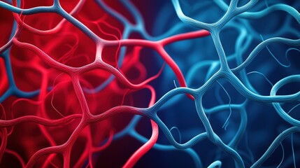 Surreal background design concept. Intricate Spiky Vines Intertwined in Deep Crimson and Midnight Blue Abstract Background