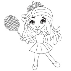 black and white line princess all variant activity. playing football, picking apples, playing music tools, playing badminton. worksheet coloring page
