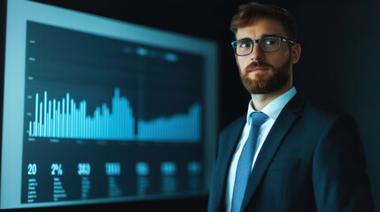 Business professional analyzing data in modern office setting