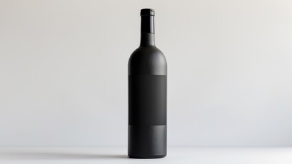 Red wine bottle featuring a black blank label against a white backdrop.