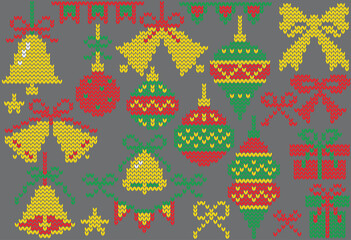 Festive Christmas Ornaments: A collection of festive ornaments and decorations in vibrant red and green hues against a solid grey background.