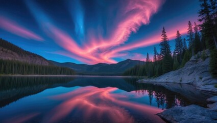 A lenticular cloud mirrored in Sparks Lake, Cascade Mountains near Bend.