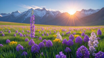 A colorful display of wildflowers in shades of purple, pink, and white, with blooms providing a gentle, magical touch.