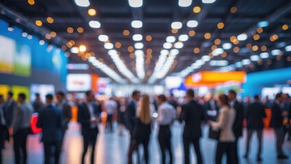 Fototapeta premium Abstract blurred background image featuring bokeh light of crowd people at an exhibition show.