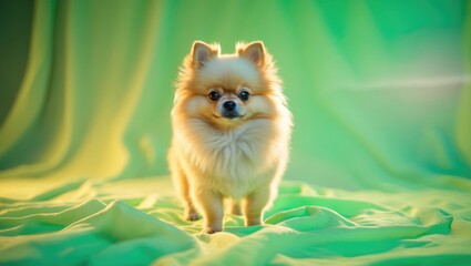Obraz premium Adorable dog breed during the evening against a green backdrop.