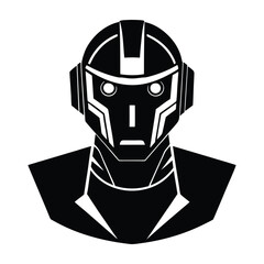 Robot Head with Digital Eye and Sleek Futuristic Design Silhouette