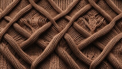 Obraz premium Real brown knitted fabric featuring an ornamental pattern as a textured background.