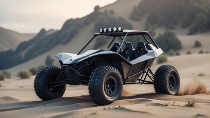 dune buggy all-terrain vehicle. Land vehicle. Extreme sport theme, outdoor auto racing. Low polygon wireframe mesh
