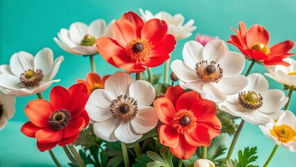 White anemone flowers blooming in summer season