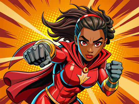 Pop art comic book style super heroine Wearing a  female superhero costume poster.