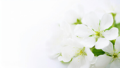 Beautiful white flowers bloom against a soft background, capturing the essence of springtime freshness and tranquility
