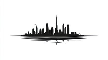 Naklejka premium Dubai skyline silhouette reflection