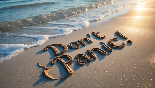 Concept of "Don't Panic" inscribed on the sand.