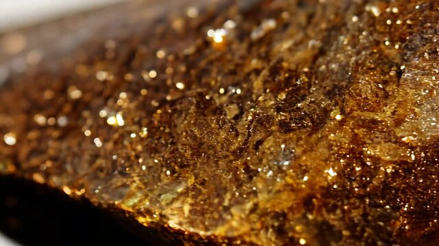 Close-up of a Bronzite texture background, shiny brown surface with sparkling highlights.