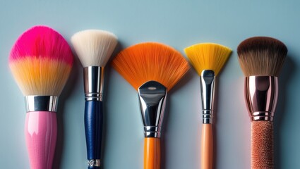 Old image name: "Old blush brush utilization with Blush On for makeup, Focus on blue background with space for text."