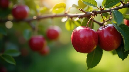 Red apples on a branch.