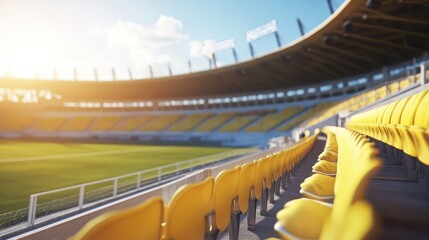 Fototapeta premium Empty stadium seats under sunny sky