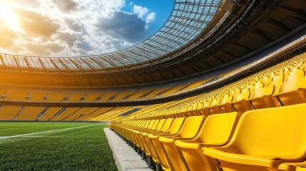 Empty Stadium Seats under Sunny Sky