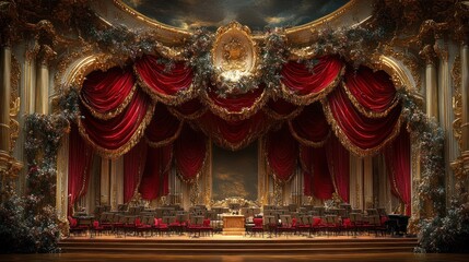 Fototapeta premium Ornate Red Stage Setting, Concert Hall