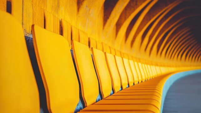 Yellow stadium seats in a curved tunnel