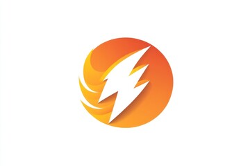 Abstract logo design featuring a white lightning bolt inside an orange circle with fiery swirls.