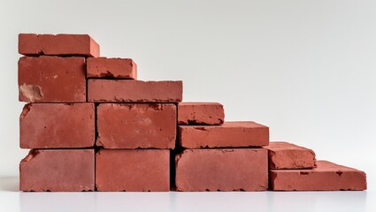 Obraz premium Red bricks set against a white background. Solid clay bricks utilized for construction.