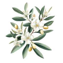 Delicate White Floral Arrangement with Green Leaves and Yellow Fruits