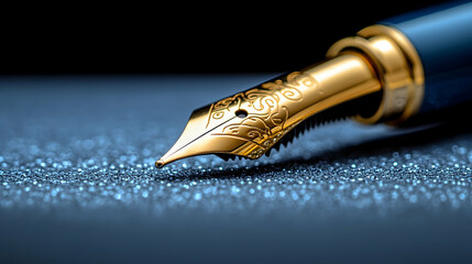Detailed view of a gold-nibbed pen