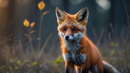 Obraz premium Red fox cub captured in evening light.