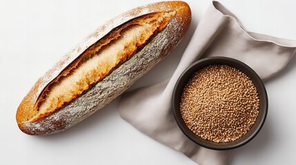 A freshly baked loaf of bread and a bowl of quinoa. Simple, healthy, and delicious!