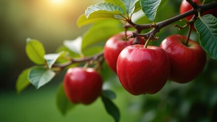 Red apples on a branch.