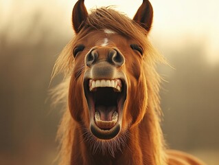 Hilarious Laughing Horse Showing Off Its Big Teeth in a Playful Expression