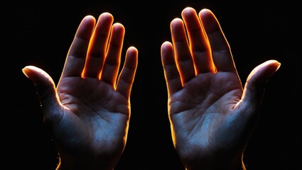Hands in a praying position against a black background