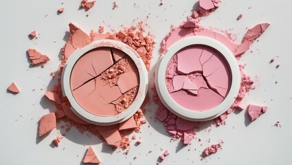 Crushed blush or face powder separated on a white background.