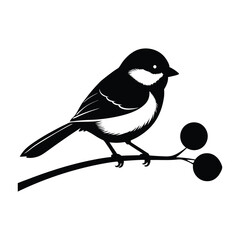 Chickadee Perched on a Twig with a Small Round Body Silhouette