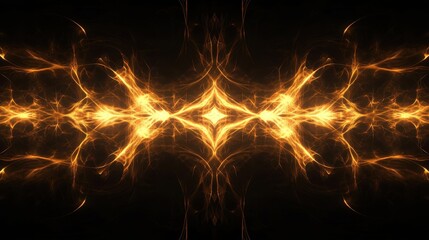 Abstract Golden Energy Forms Symmetric On Dark Black Background