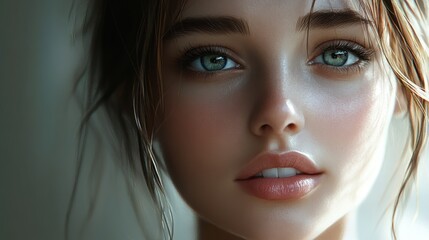 Fototapeta premium Close-up Portrait of a Young Woman with Striking Blue Eyes