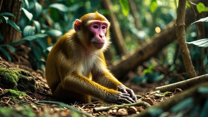 Fototapeta premium Drill monkey relaxing in its natural habitat area.