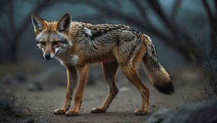 Fototapeta premium The golden jackal (Canis aureus), commonly referred to as the golden jackal, common jackal, or wolf