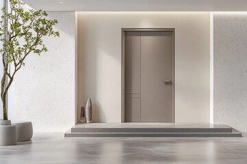 Minimalist home facade with door in 2025's latest trend color.