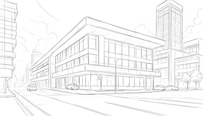 sketch of building, office building business 