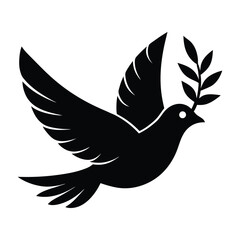 Dove Flying with Olive Branch in Beak Silhouette