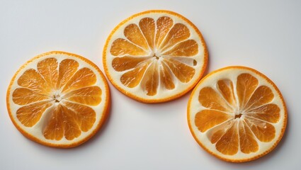 Tasty dried orange slices on a white background.