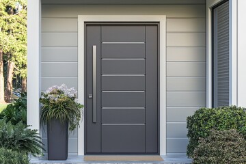 Smart technology and 2025 color trends featured at modern front entrance.